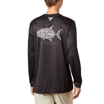 Columbia PFG Terminal Tackle Tribal Fish Long Sleeve, Sudaderas Negros Para Hombre | 264078-EYF